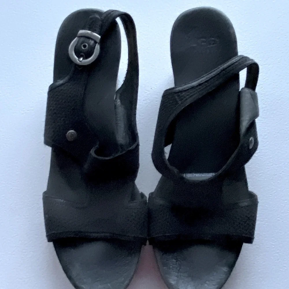 Ugg Lomita Wedge Sandals with Buckle Black Size 10